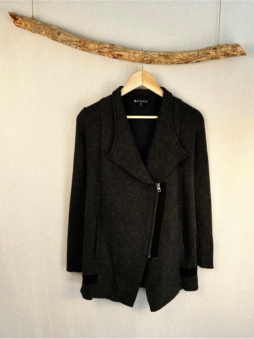 Athleta Ribbed Moto Cardigan Jacket Dark Heather Gray XXS | Athleisure Zip Front